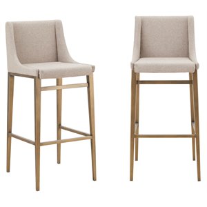 Modrest Mimi 31&quot Contemporary Fabric & Metal Bar Stool in Beige (Set of 2)