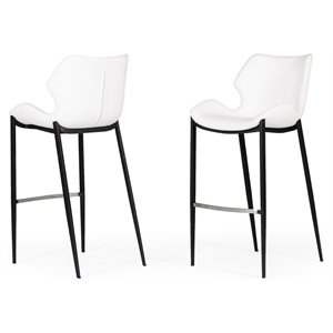 Modrest Ithaca 30&quot Modern Metal & Faux Leather Bar Stool in White/Black (2PCS)