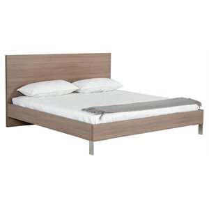 Modrest Boston 86x87&quot Modern Wood & Stainless Steel Eastern King Bed in Oak
