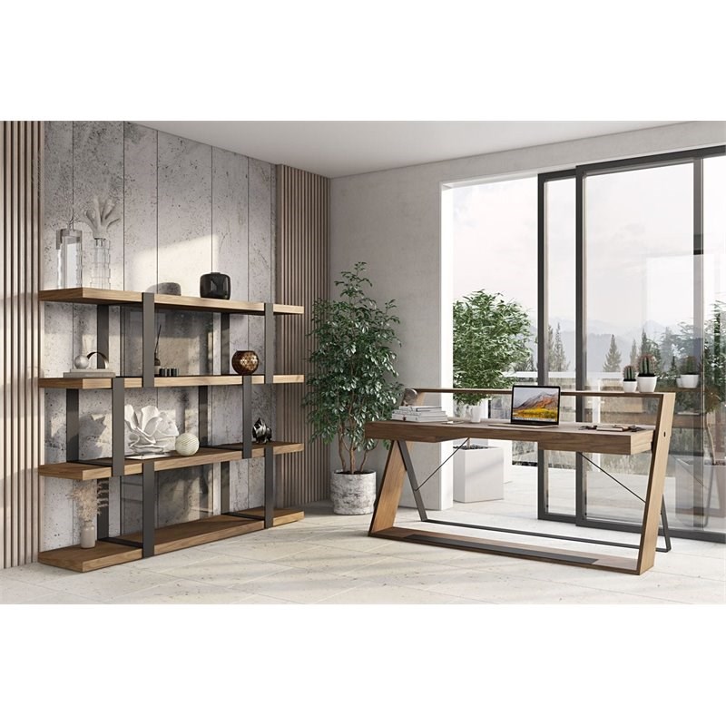 Modrest Carrie Modern MDF Wood & Metal Office Desk in Walnut/Black