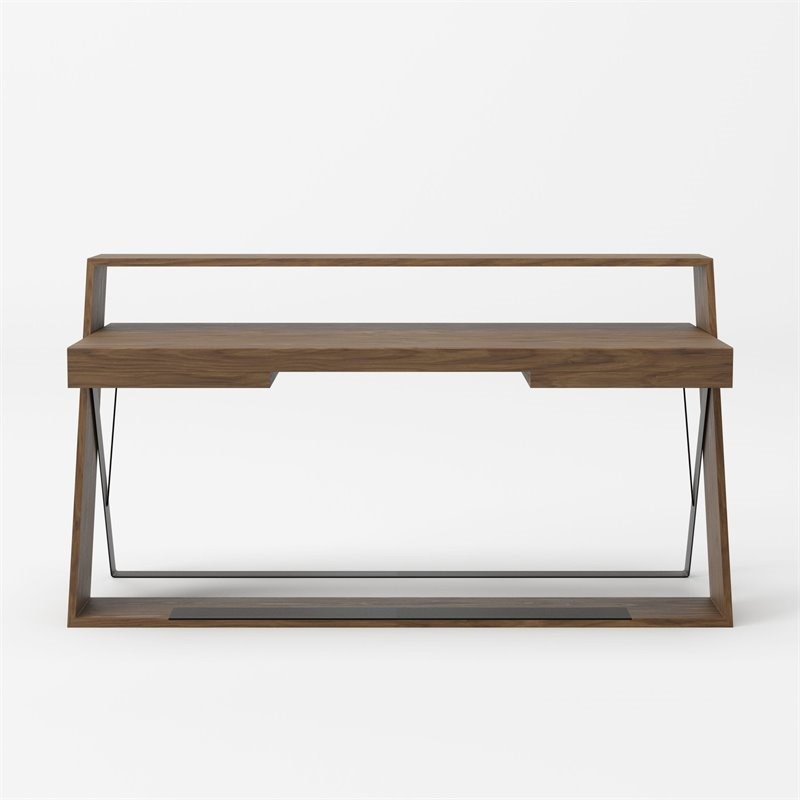 Modrest Carrie Modern MDF Wood & Metal Office Desk in Walnut/Black