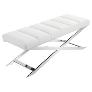 Modrest Xane 18&quot Contemporary Faux Leather & Stainless Steel Bench in White
