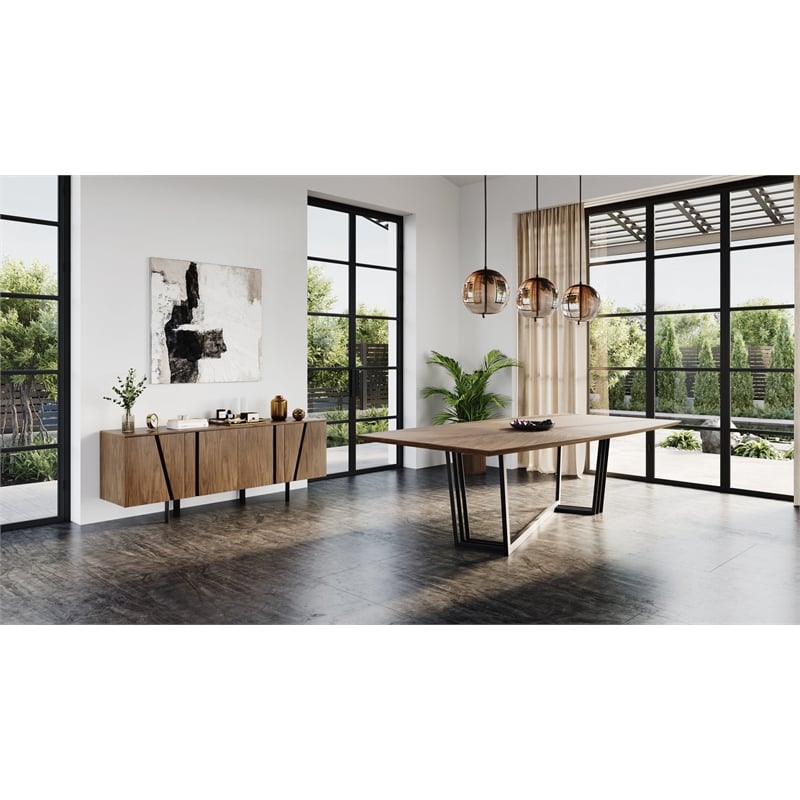 Modrest Mario Modern Stainless Steel and Wood Veneer Buffet in Walnut/Black