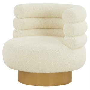 modrest gerry modern sherpa fabric & metal accent chair in white & gold