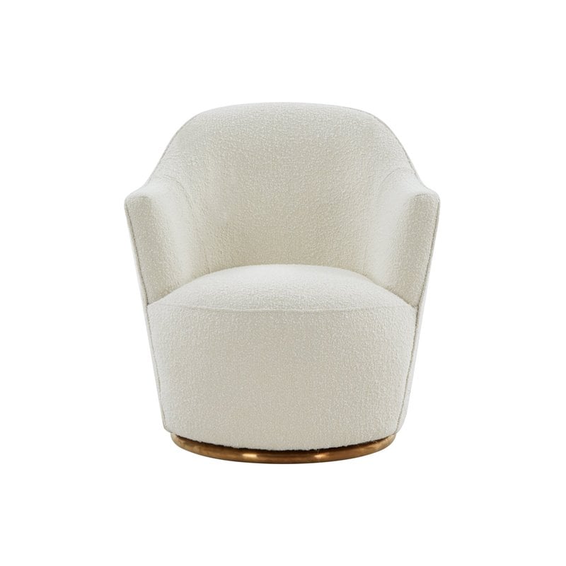 Modrest Vera Modern Sherpa Fabric & Metal Swivel Accent Chair in White