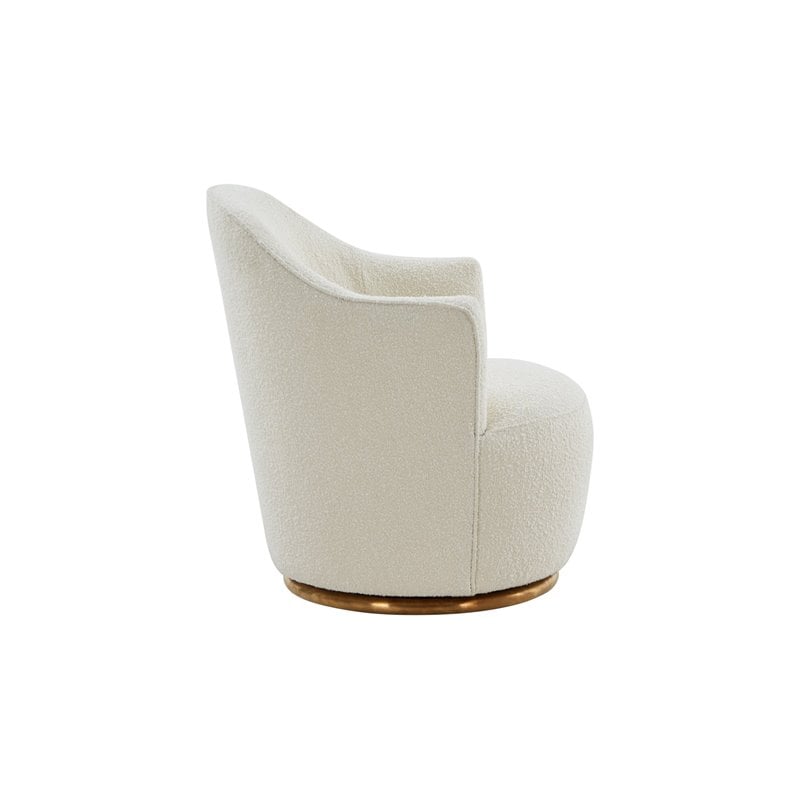 Modrest Vera Modern Sherpa Fabric & Metal Swivel Accent Chair in White