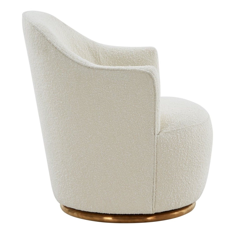 Modrest Vera Modern Sherpa Fabric & Metal Swivel Accent Chair in White