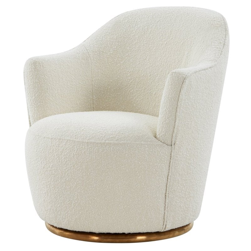 Modrest Vera Modern Sherpa Fabric & Metal Swivel Accent Chair in White