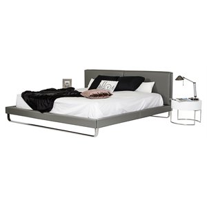 Modrest Ramona 85x89&quot Modern Steel & Faux Leather Eastern King Bed in Gray