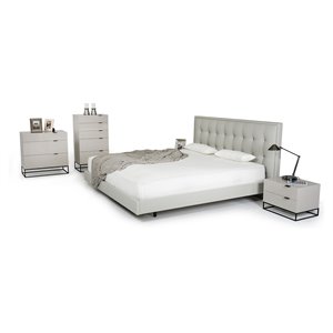 Modrest Hera 82x85&quot Modern Leather Upholstered Eastern King Bed in Gray