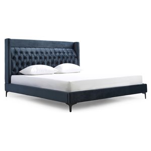 Modrest Wales 65x90&quot Modern Fabric & Metal Upholstered Queen Bed in Blue