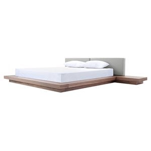 Modrest Opal 141x93&quot Modern Faux Leather Eastern King Bed in Walnut/Gray