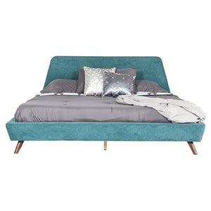 Modrest Lewis 85x88&quot Modern Wood & Fabric Eastern King Bed in Teal Blue