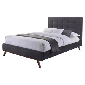 Modrest Addison 78x87&quot Modern Fabric & Wood Eastern King Bed in Gray/Walnut