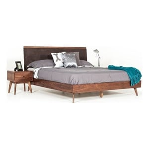 Modrest Marshall 78x88&quot Modern Fabric & Wood Eastern King Bed in Brown/Walnut