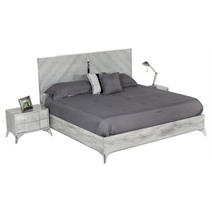 Modrest Alexa 79x83&quot Modern Metal & MDF Wood Eastern King Bed in Light Gray