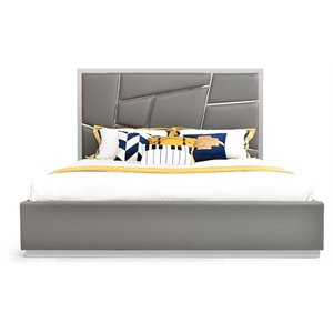 Modrest Chrysler 85x85&quot Modern Bonded Leather Eastern King Bed in Gray