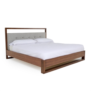 Modrest Falcor 65x84&quot Modern Wood & Fabric Queen Bed in Walnut/Gray