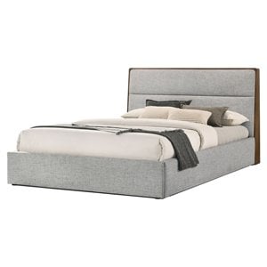 Modrest Dustin 82.05x89.65&quot Modern Wood & Fabric Eastern King Bed in Walnut/Gray