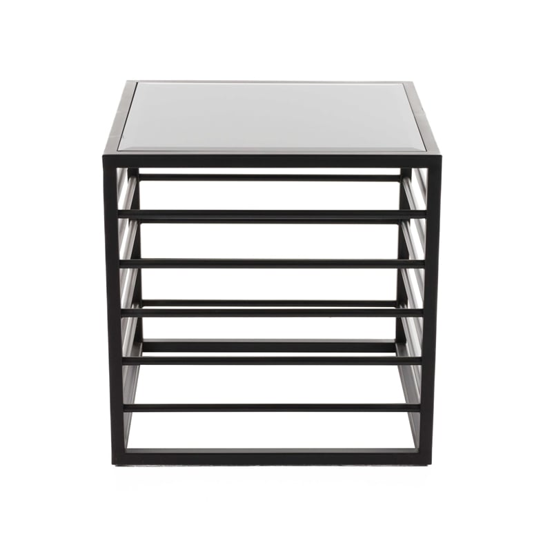 Modrest Malvo Modern Wrought Iron and Glass End Table in Black Finish/Clear