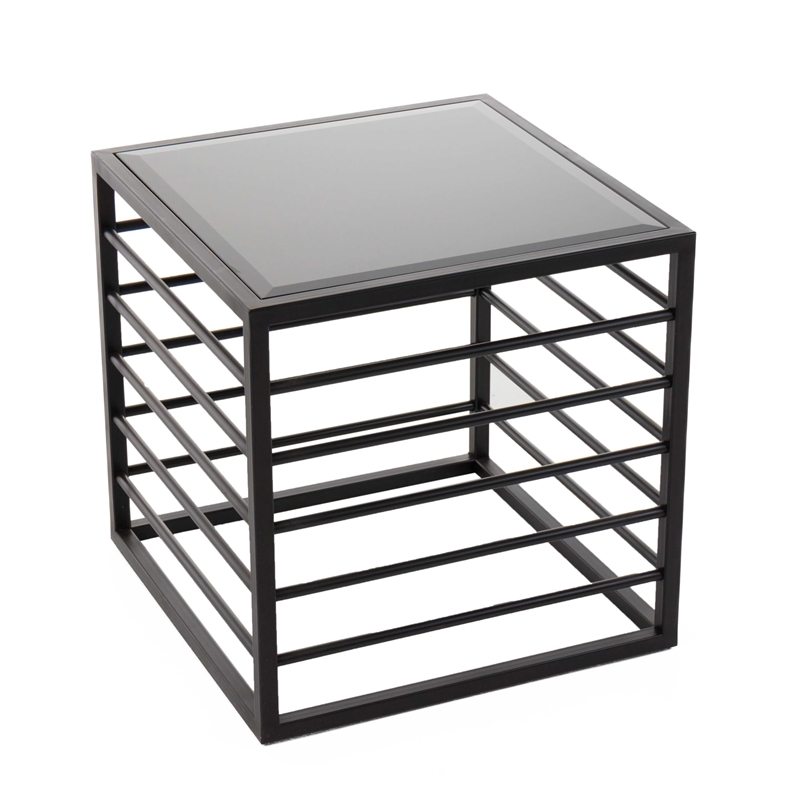 Modrest Malvo Modern Wrought Iron and Glass End Table in Black Finish/Clear