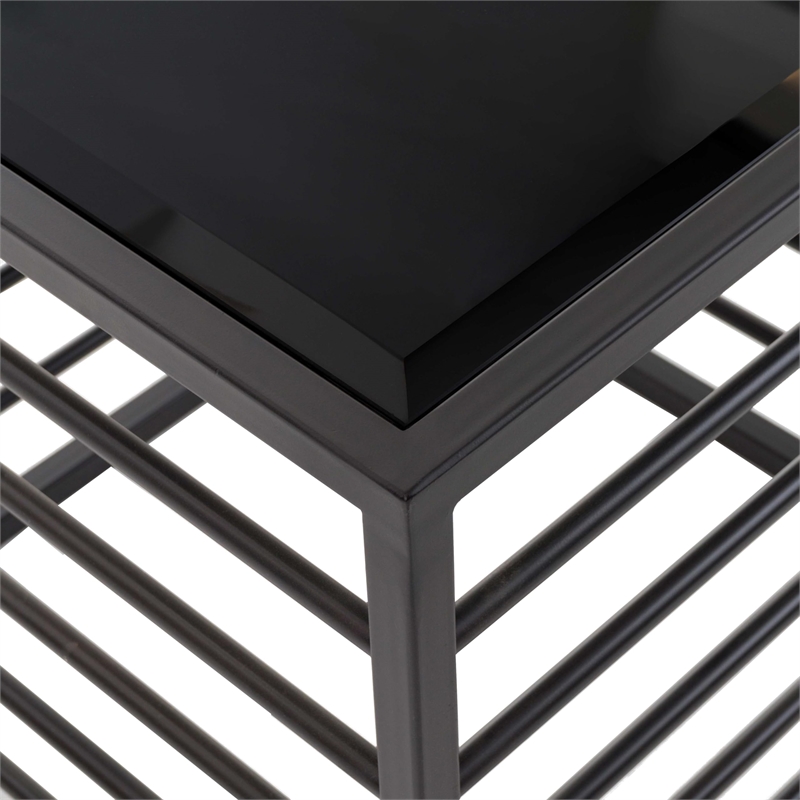 Modrest Malvo Modern Wrought Iron and Glass End Table in Black Finish/Clear