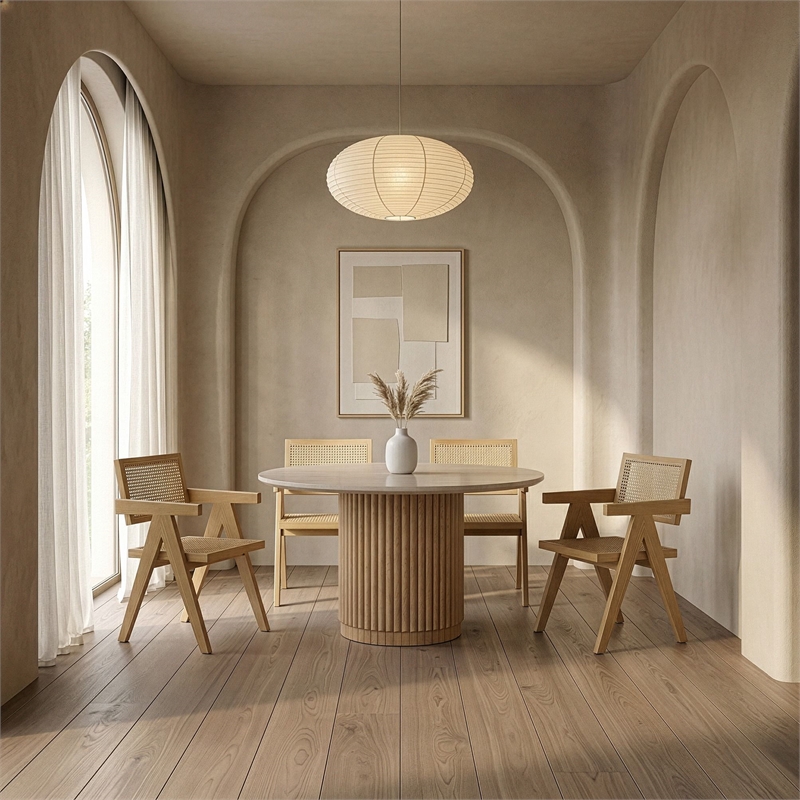 Modrest Aurora Modern Rattan Dining Arm Chair in Natural Ash