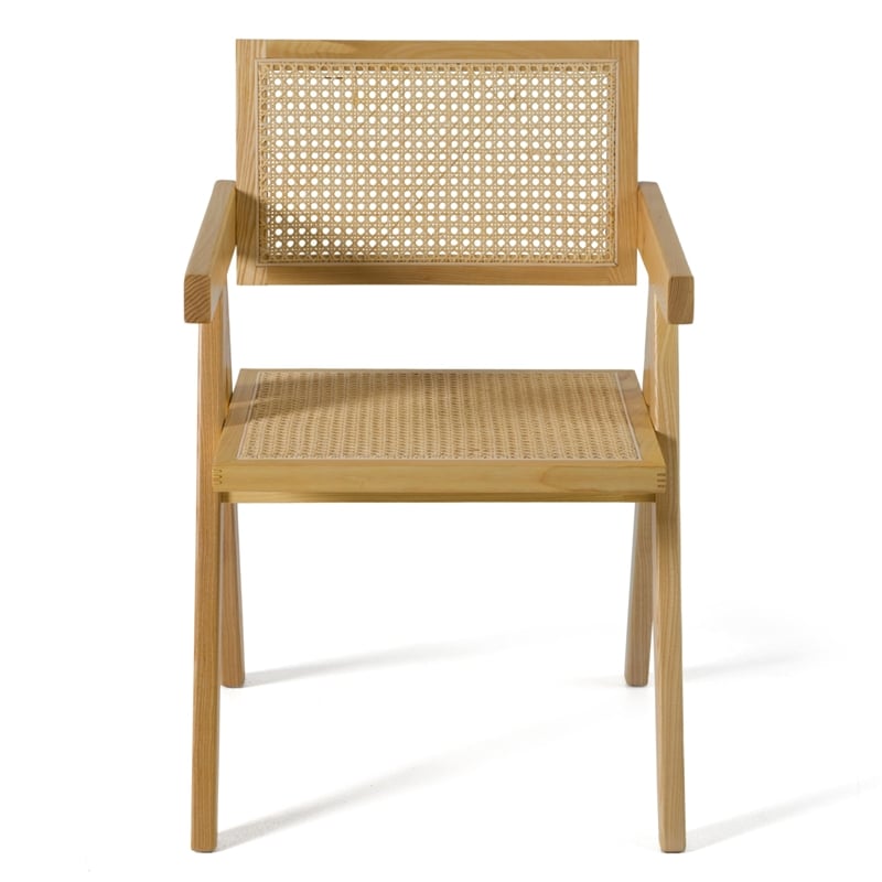 Modrest Aurora Modern Rattan Dining Arm Chair in Natural Ash