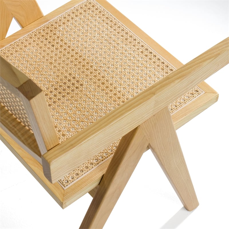 Modrest Aurora Modern Rattan Dining Arm Chair in Natural Ash