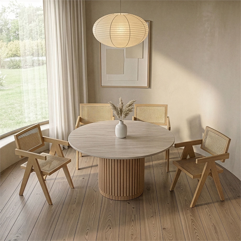 Modrest Aurora Modern Rattan Dining Arm Chair in Natural Ash