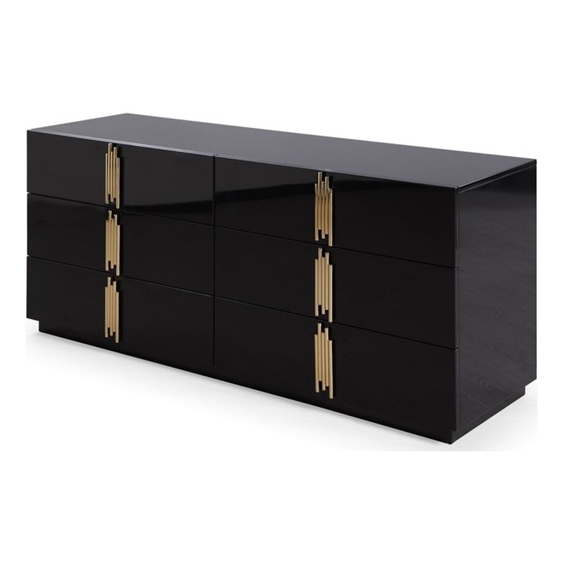 Modrest Token 6-Drawer Engineered Wood Dresser in Black/Gold