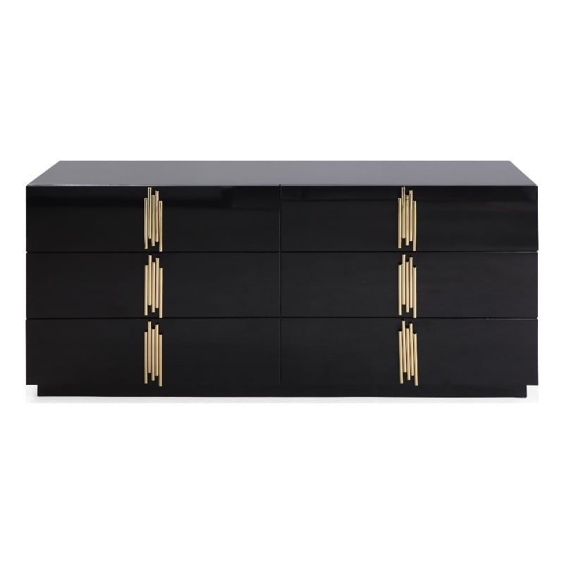 Modrest Token 6-Drawer Engineered Wood Dresser in Black/Gold