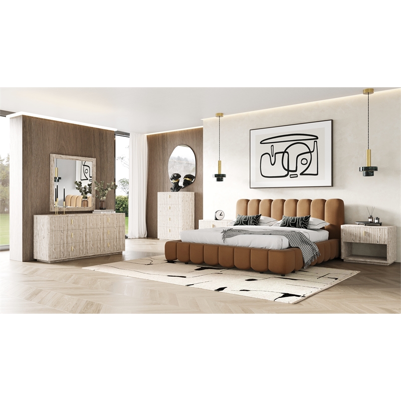 Nova Domus Roma - Modern Travertine + Gold Nightstand
