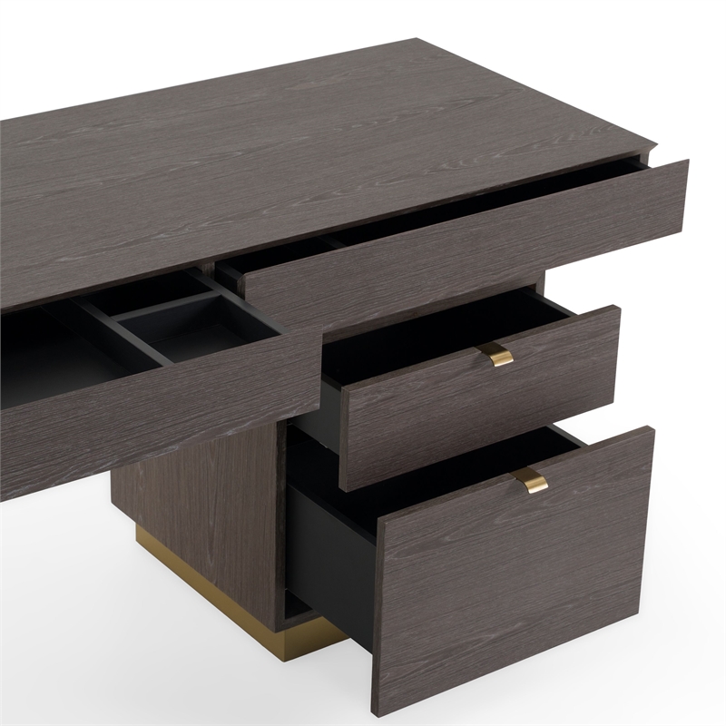 Modrest Trahan Modern Grey Elm & Gold Office Desk