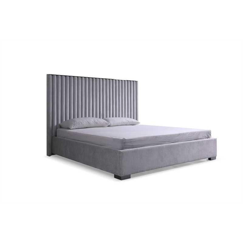 Modrest Splendor Linen Upholstered King Platform Bed in Silver and Gray