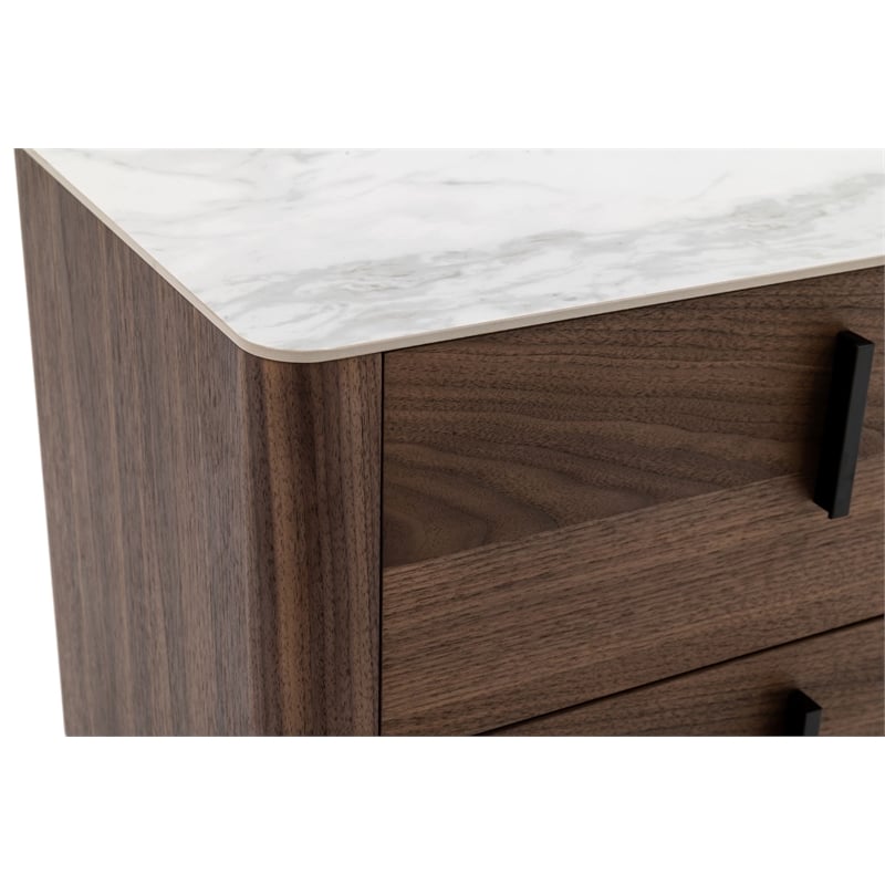 Modrest Chelton Contemporary White Ceramic & Walnut Nightstand
