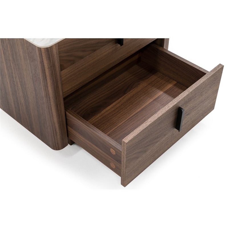 Modrest Chelton Contemporary White Ceramic & Walnut Nightstand