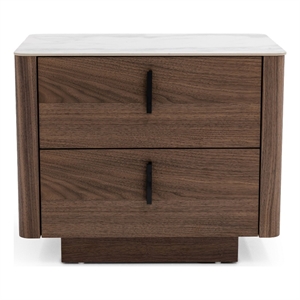 Modrest Chelton Contemporary White Ceramic & Walnut Nightstand