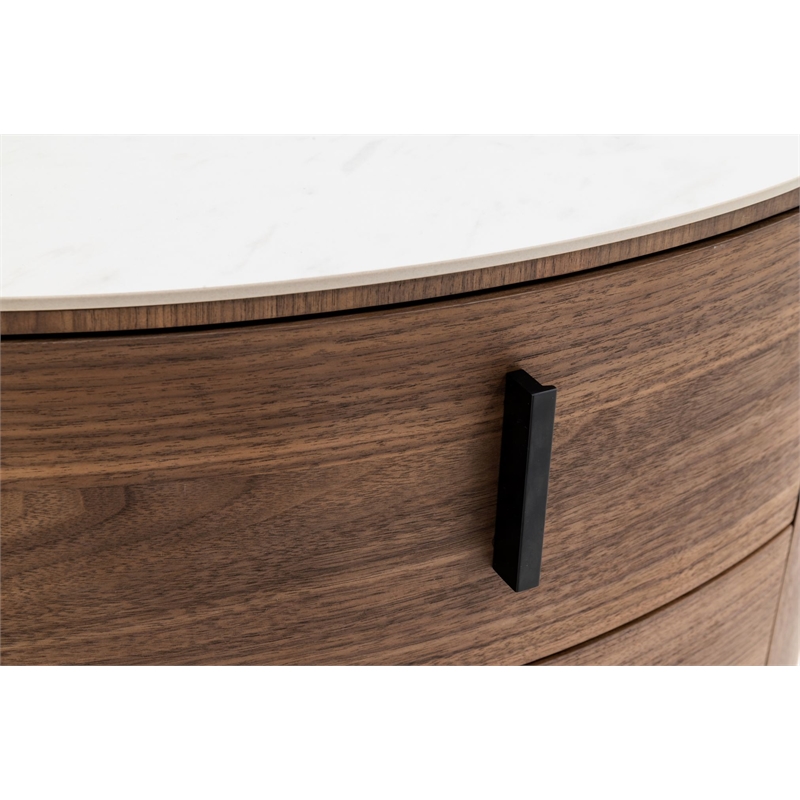 Modrest Chelton Contemporary White Ceramic & Walnut Oval Nightstand