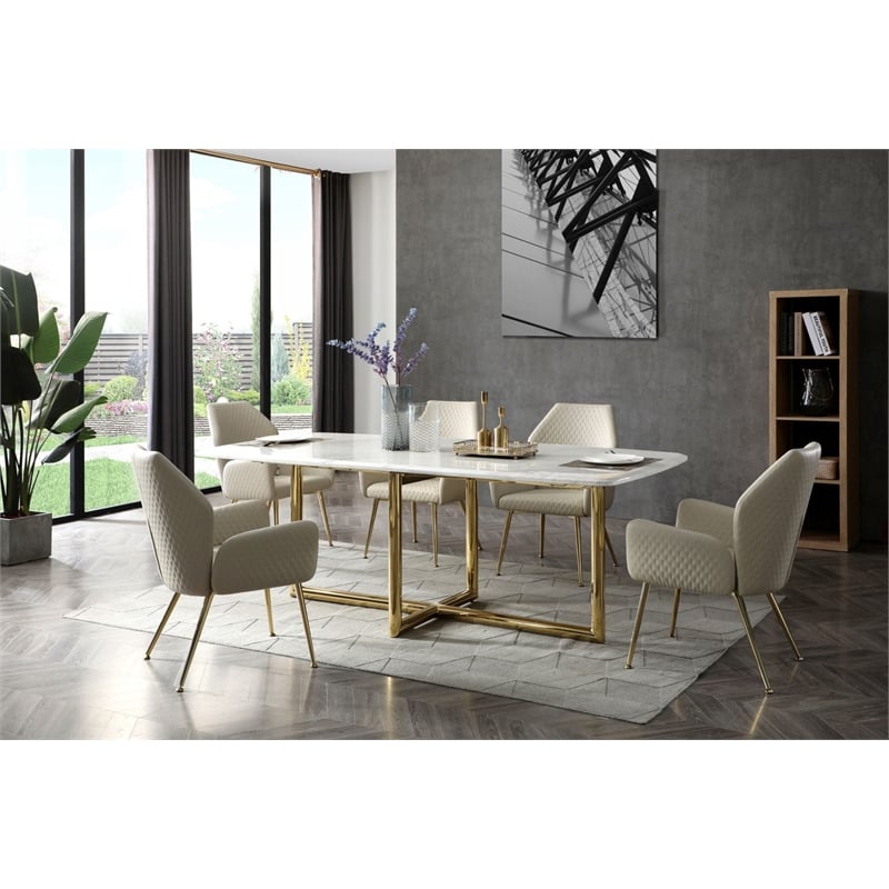 Modrest Empress Modern Dining Chair in Beige Patterned Leather