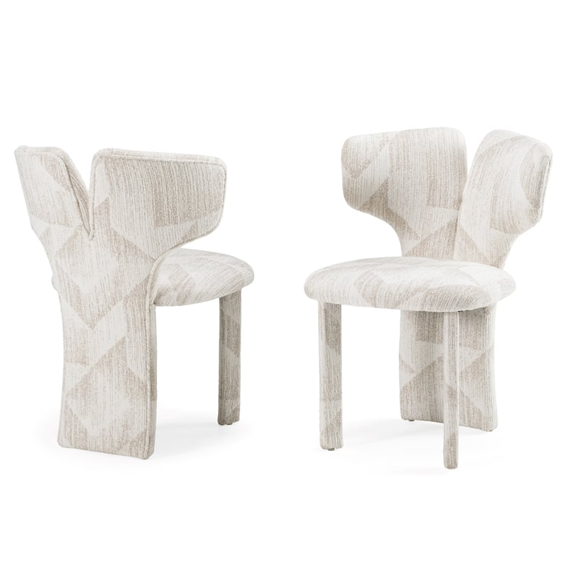 Masuda - Modern Beige Pattern Fabric Dining Chair (Set of 2)