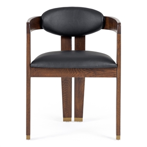 Belton - Modern Black Vegan Leather + Brown Oak Dining Chair