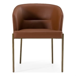 Aragon - Modern Brown Vegan Leather + Brass Dining Chair