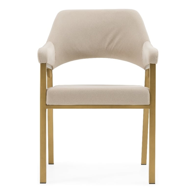 George - Modern Beige Fabric + Antique Brass Dining Chair