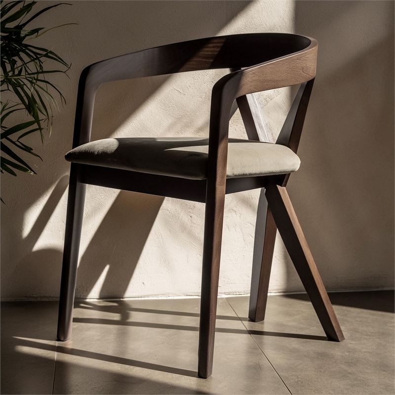 Weiss - Mid-Century Modern Light Gray Fabric + Wenge Dining Chair