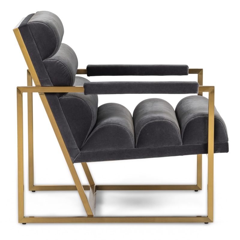 Anton - Modern Grey Velvet & Brass Accent Chair