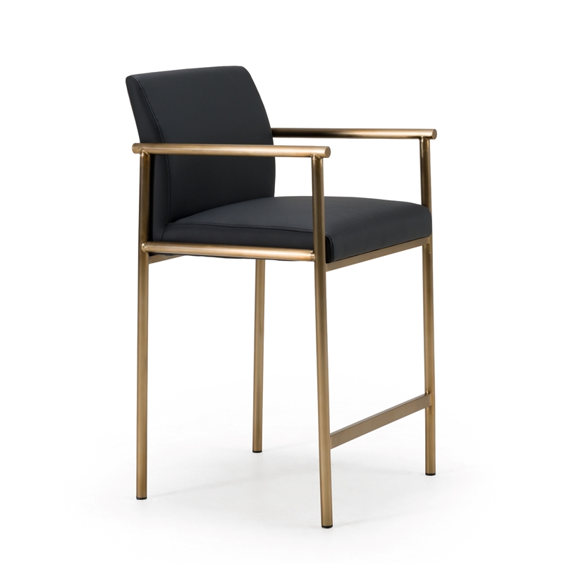 Custer - Modern Black Vegan Leather & Brass Counter Chair
