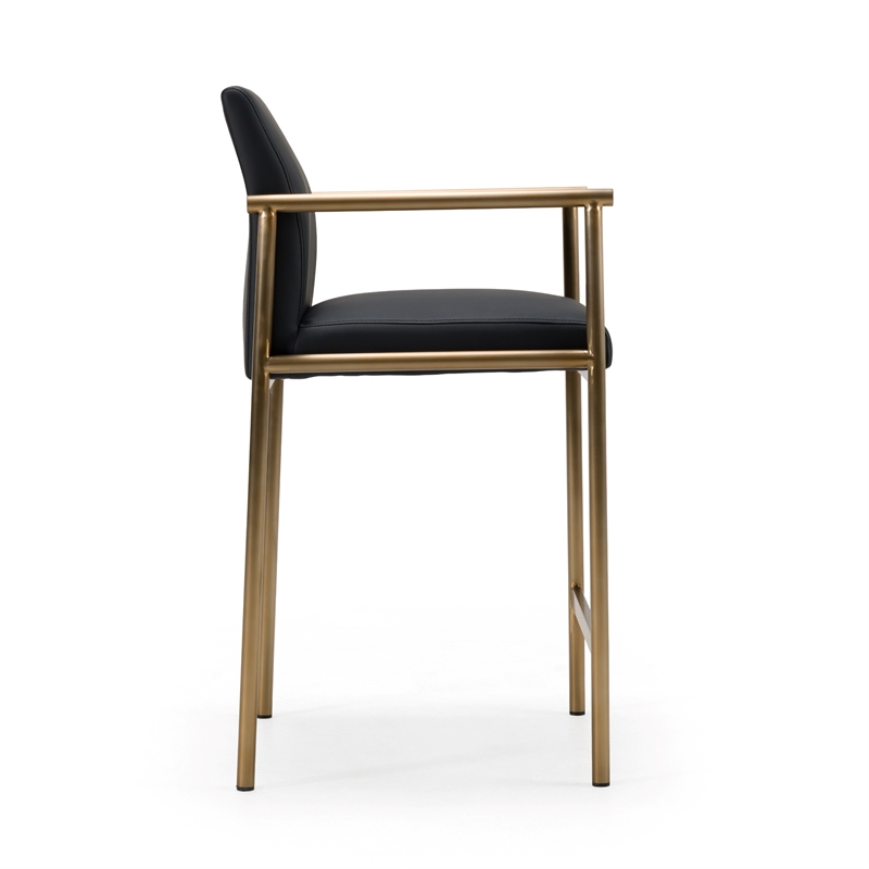 Custer - Modern Black Vegan Leather & Brass Counter Chair