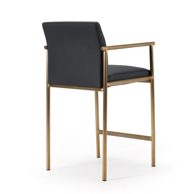Custer - Modern Black Vegan Leather & Brass Counter Chair