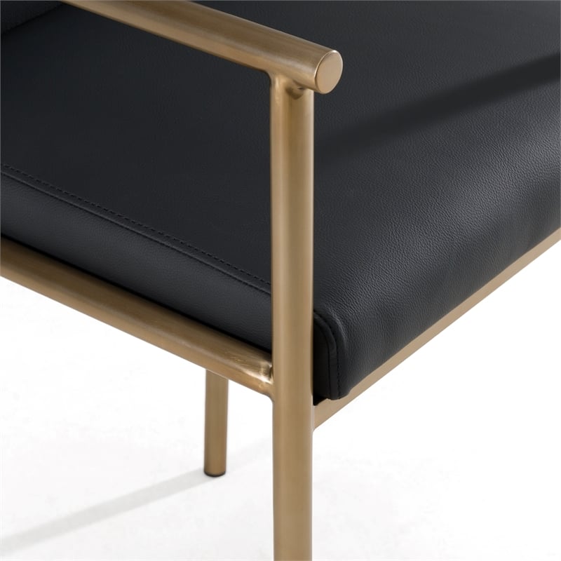 Custer - Modern Black Vegan Leather & Brass Counter Chair